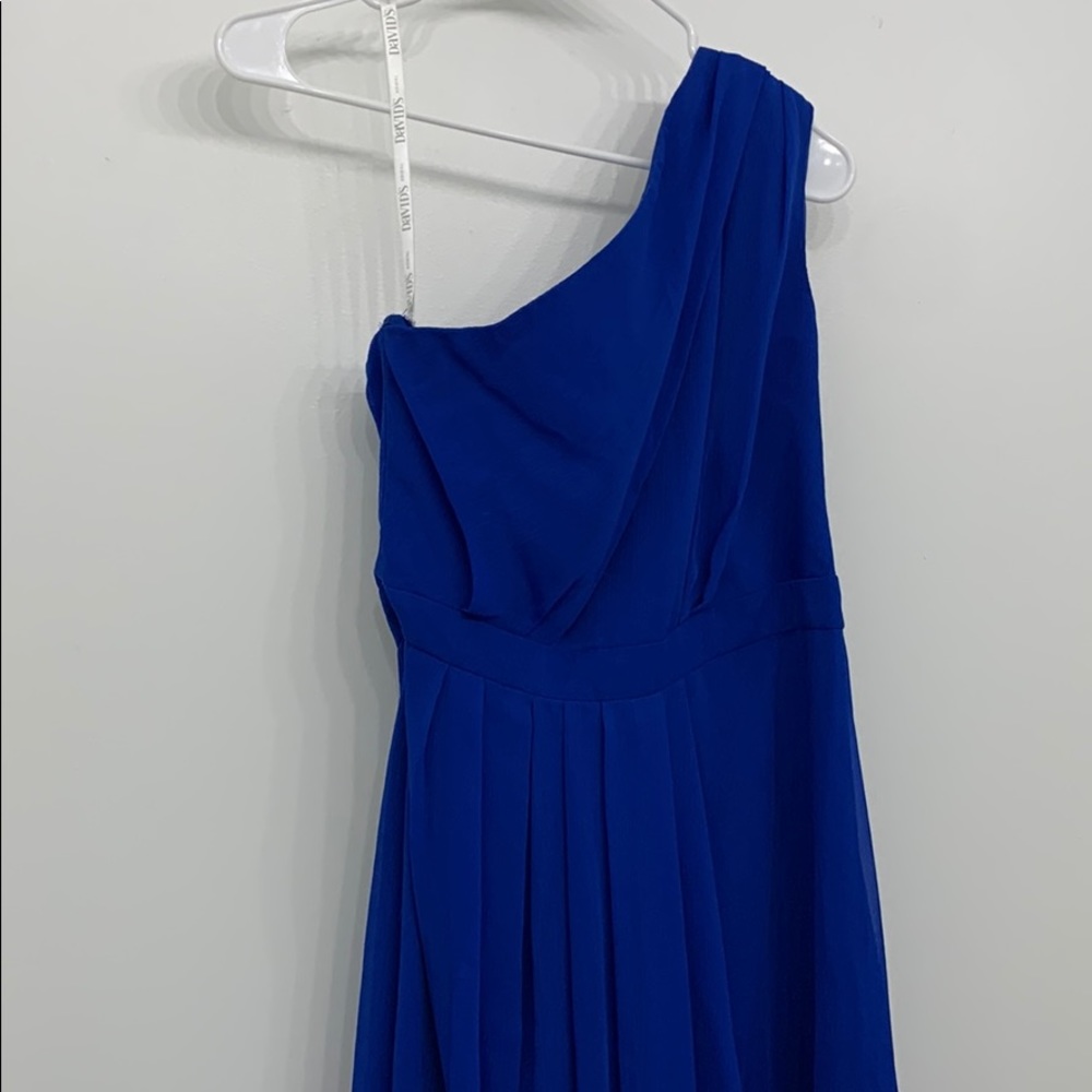 David’s bridal one shoulder dress blue